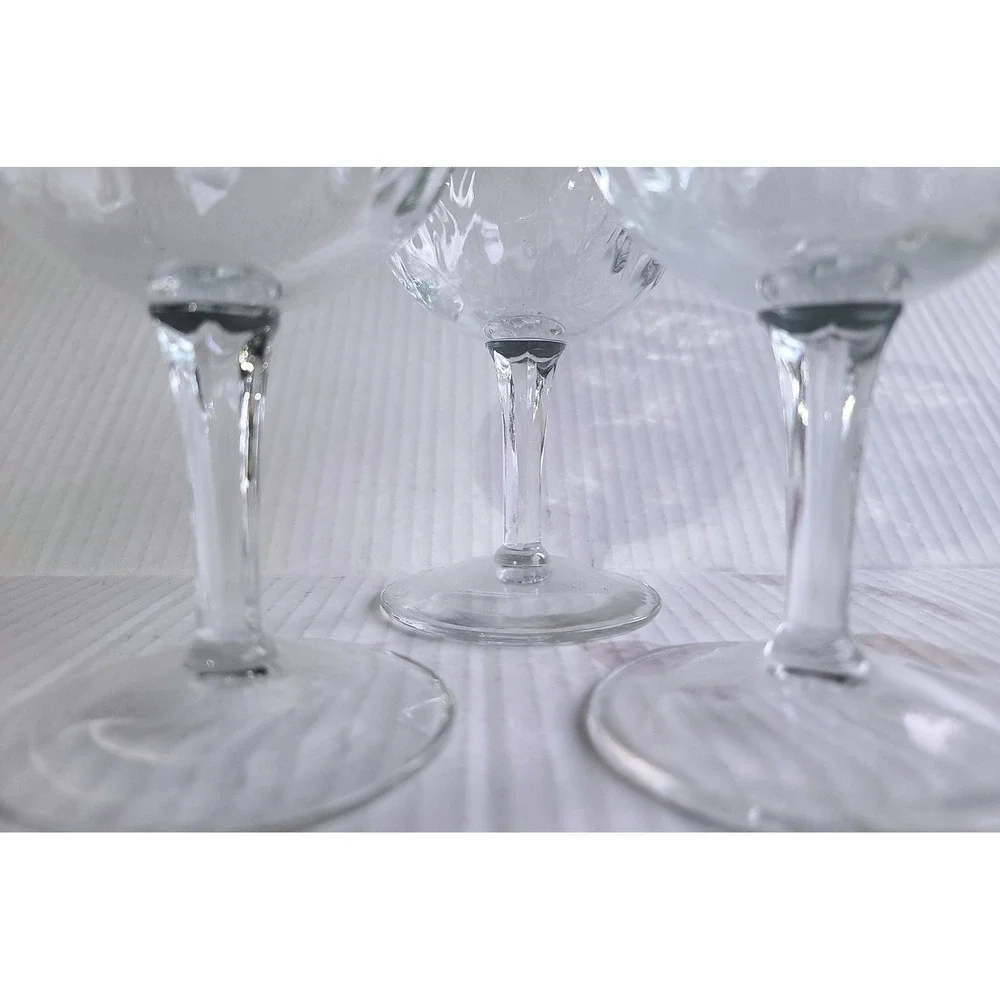 Vintage‎ Diamond Quilted Pattern Wine Water Goblets Clear Glass Stemware 3ct